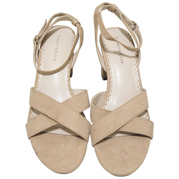Charter Club Women Kyraa Ankle Strap Sandals Size US 7.5M Nude Microsuede - Picture 4 of 7